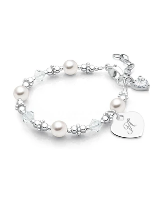 Tiny Blessings Children's Sterling Silver Crystals & Pearls Engraved Initial Girls' 5.25" Bracelet