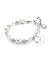 Tiny Blessings Children's Sterling Silver Crystals & Pearls Engraved Initial Girls' 5.25" Bracelet