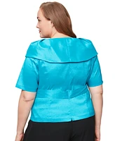 Alex Evenings Plus V-Neck Bow-Trim Taffeta Blouse