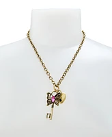 Betsey Johnson Faux Stone Boho Butterfly Key Charm Pendant Necklace