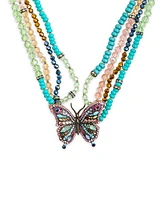 Betsey Johnson Faux Stone Boho Butterfly Beaded Statement Necklace