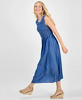 Style & Co Women's Smocked Chambray Midi Dress, Exclusively at Macy's