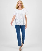 Style & Co Women's Eyelet Cotton Top, Exclusively at Macy's