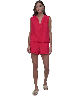 Dkny Jeans Women's Sleeveless Double-Crepe Gauze Crop Top