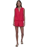 Dkny Jeans Women's Sleeveless Double-Crepe Gauze Crop Top