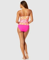 Anne Cole Womens Tie Dye Foulard Underwire Drape Front Tankini Top High Waist Bikini Bottoms