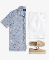 Nautica Mens Classic Fit Printed Button Down Camp Shirt Classic Fit Stretch Flat Front 8 1 2 Chino Deck Shorts