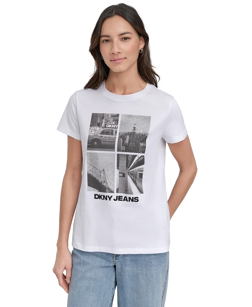 Dkny Jeans Women's Embellished Graphic Print Crewneck T-Shirt - WHB