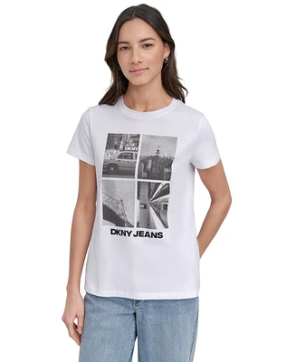 Dkny Jeans Women's Embellished Graphic Print Crewneck T-Shirt - WHB