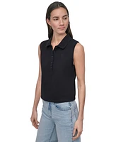 Dkny Jeans Women's Cropped Sleeveless Polo Shirt