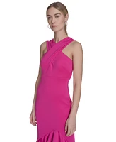 Eliza J Women's Crossover-Neck Sleeveless Ruffle-Trim Gown
