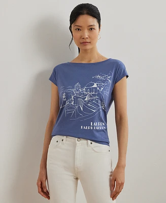Lauren Ralph Petite Cotton-Blend Jersey Graphic Tee