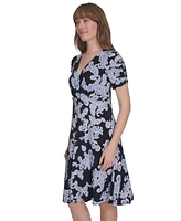 Tommy Hilfiger Women's V-Neck Ruched-Sleeve Dress