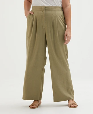 Ella Rafaella Plus Linen Blend Pleated Wide Leg Pants