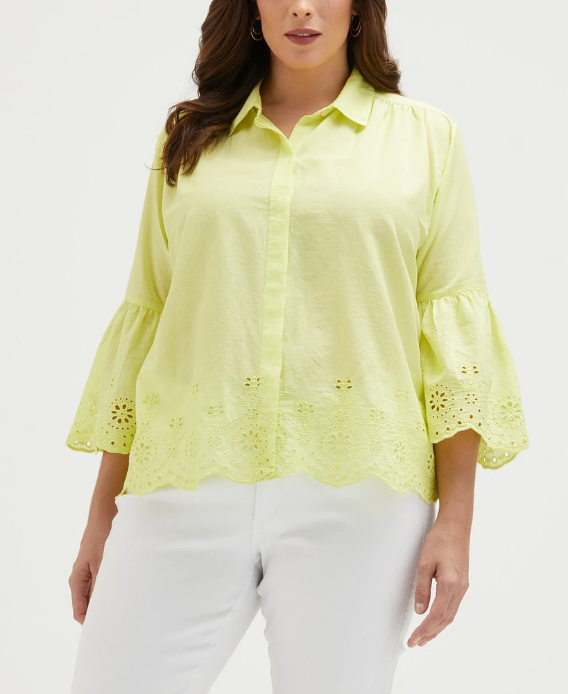 Ella Rafaella Plus Embroidered 3/4 Sleeve Top