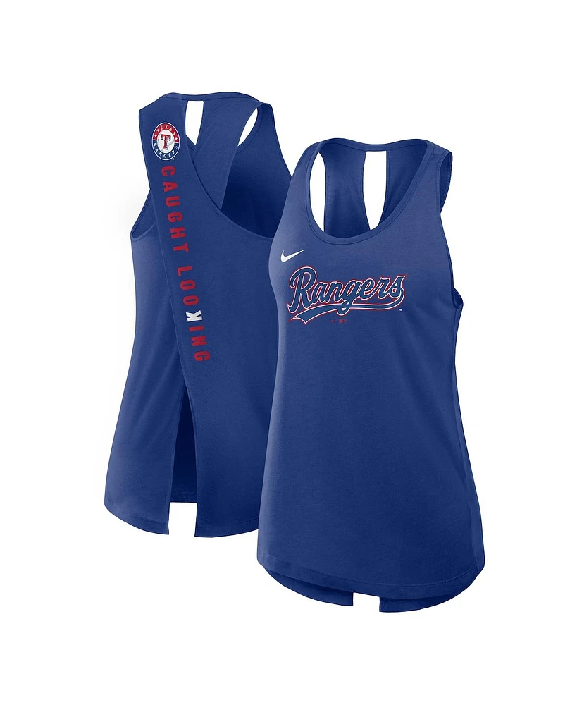 Nike Women's Royal Texas Rangers Crisscross Performance Tank Top