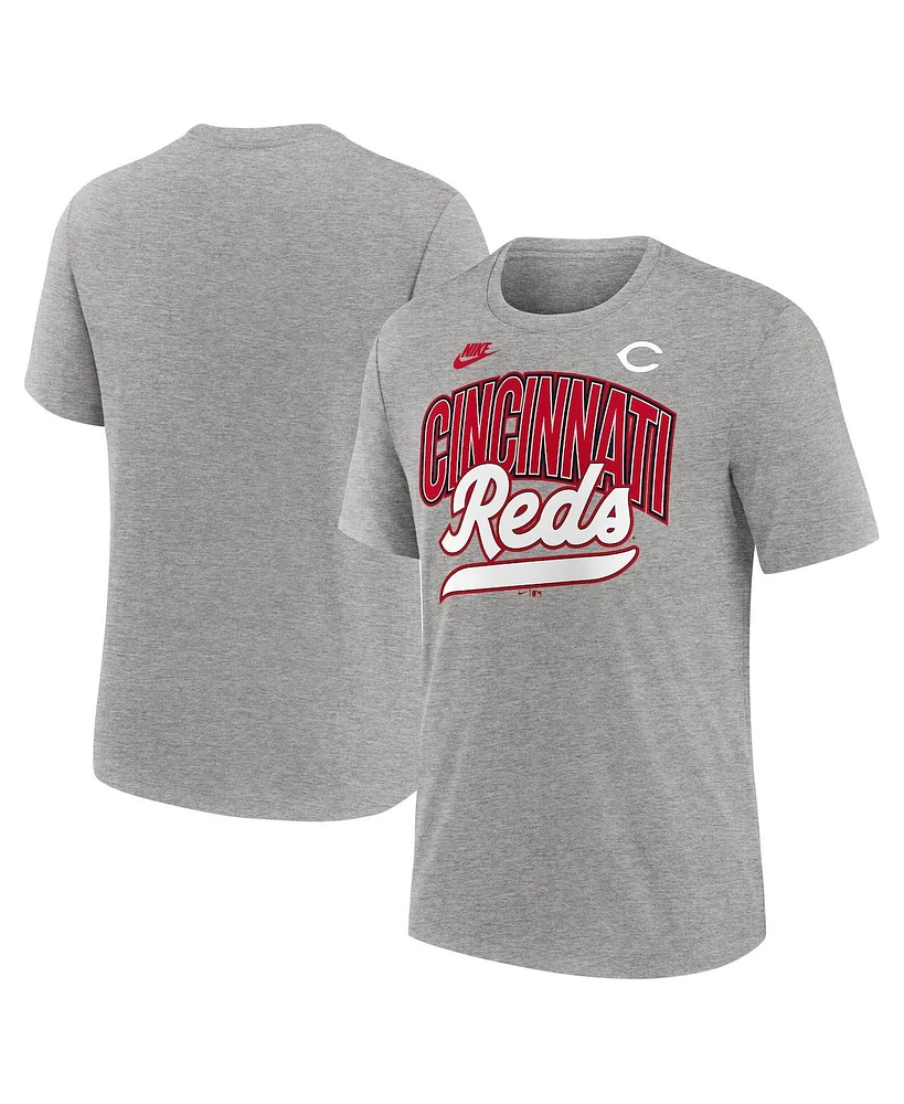 Nike Men's Heather Gray Cincinnati Reds Cooperstown Collection Retro Tri-Blend T-Shirt