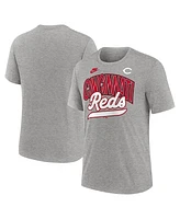 Nike Men's Heather Gray Cincinnati Reds Cooperstown Collection Retro Tri-Blend T-Shirt
