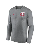 Nike Men's Heather Charcoal Minnesota Twins 2-Hit Legend Performance Long Sleeve T-Shirt
