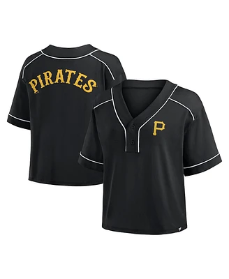 Fanatics Women's Black Pittsburgh Pirates Oversized Champ Game Midi Cropped V-Neck T-Shirt