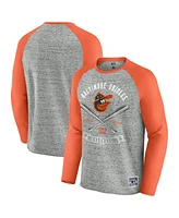 Fanatics Men's Heather Gray Baltimore Orioles Raw Edge Raglan Long Sleeve Baseball T-Shirt