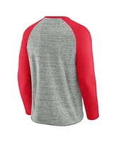 Fanatics Men's Heather Gray Cincinnati Reds Raw Edge Raglan Long Sleeve Baseball T-Shirt