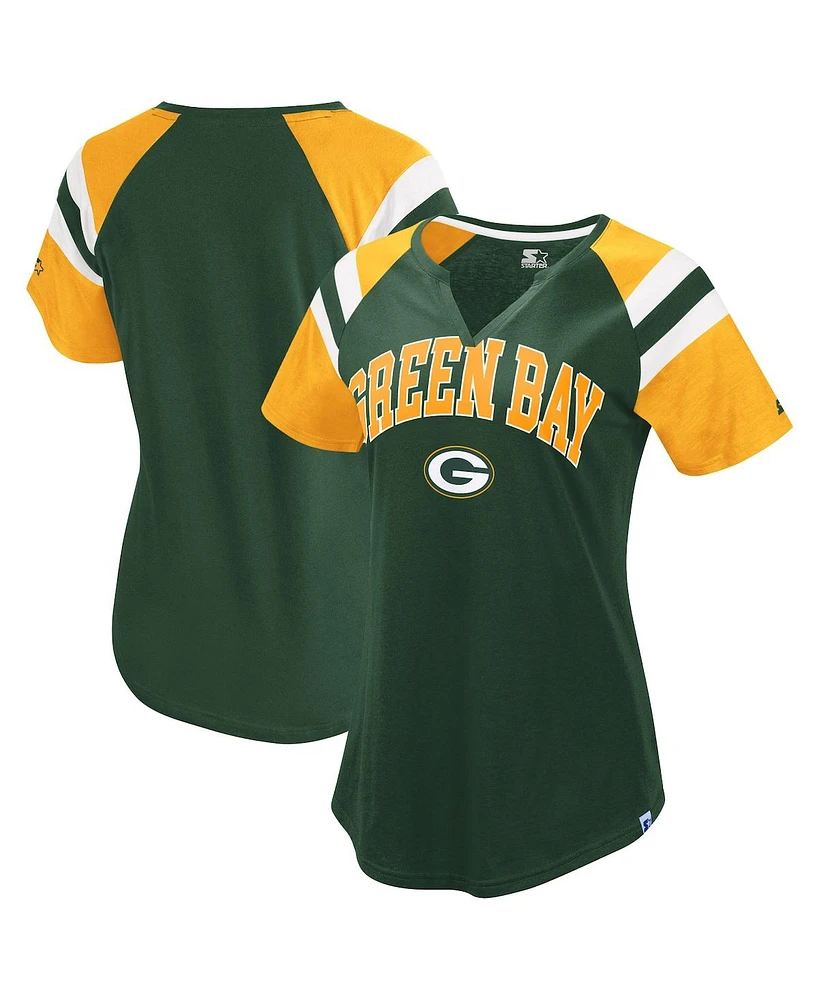 Starter Women's Green Bay Packers Game On Notch Neck Raglan T-Shirt