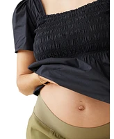 Ingrid + Isabel Maternity Gwen Smocked Woven Top Olive Navy Abstract M