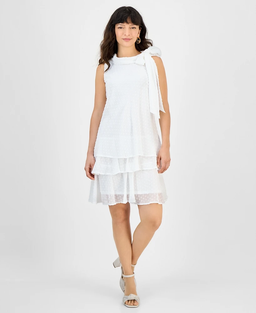 Robbie Bee Women's Bow-Neck Tiered Sleeveless Dress