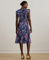 Lauren Ralph Petite Print Ruffle-Trim Georgette Midi Dress