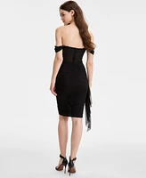 City Studios Juniors' Off-The-Shoulder Corset Mesh Dress