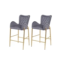 Set of 2 Velvet Bar Stools, Tufted Armchairs with Gold Metal Legs for Home & Kitchen Island-The Pop