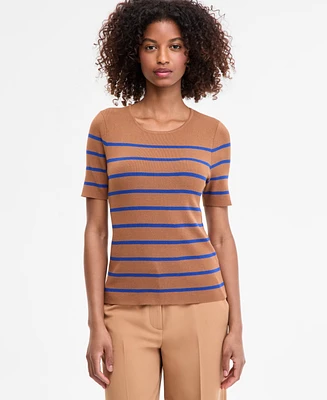 Tahari Asl Women's Striped Short-Sleeve Sweater