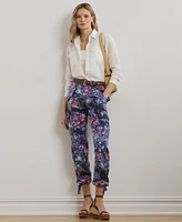 Lauren Ralph Petite Print Linen Cargo Ankle Pants