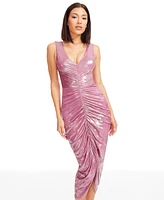 Dress the Population Women's Britt V-Neck Ruched Sleeveless