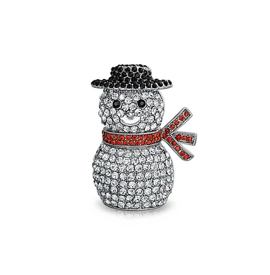 Bling Jewelry Winter Holiday White Glitter Crystal Snowman Scarf Brooch Pin Silver Plated