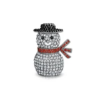 Bling Jewelry Winter Holiday White Glitter Crystal Snowman Scarf Brooch Pin Silver Plated