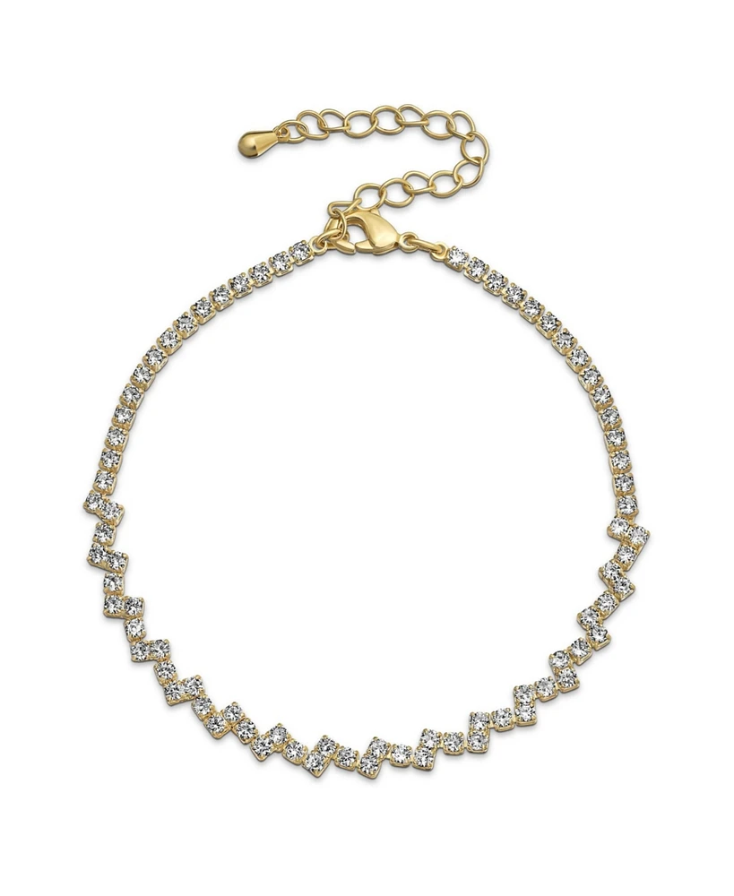 Bling Jewelry Thin Minimalist Delicate Cubic Zirconia Zig Zag Cz Bracelet Yellow Gold Plated