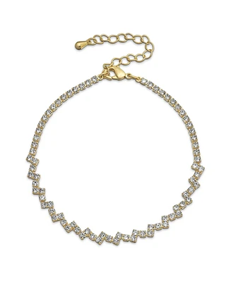Bling Jewelry Thin Minimalist Delicate Cubic Zirconia Zig Zag Cz Bracelet Yellow Gold Plated