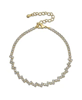 Bling Jewelry Thin Minimalist Delicate Cubic Zirconia Zig Zag Cz Bracelet Yellow Gold Plated