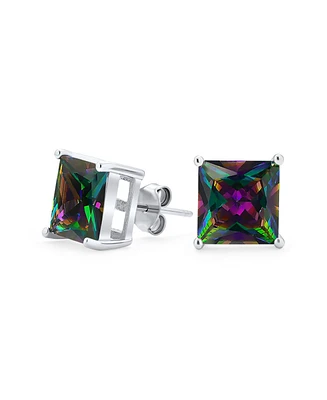 Bling Jewelry Square Black Mystic Rainbow Princess Cut Cubic Zirconia Cz Stud Earrings .925 Sterling Silver
