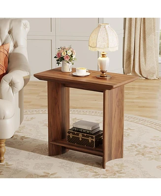 Tribesigns Narrow End Table for Living Room, 2-Tier Wood Sofa Side Table with Storage and Curved Pedestal, Industrial Bedside Night Stand for Bedroom,
