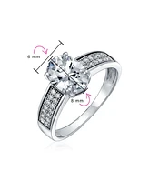 Bling Jewelry Traditional 2CTW Cz Oval Solitaire Promise Ring Micro Pave Band .925 Sterling Silver