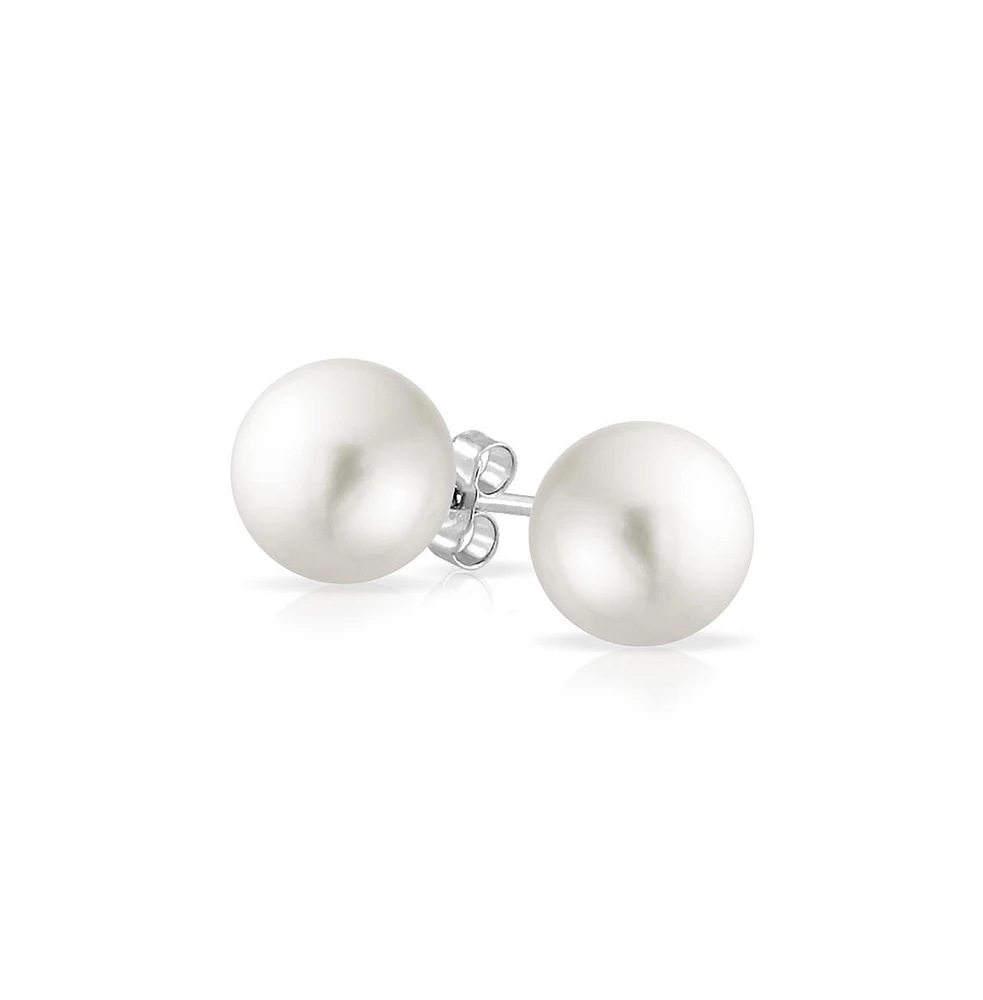 Bling Jewelry Fashion Simple Classic Black Grey White Pink Imitation Pearl Stud Ball Earrings .925 Sterling Silver