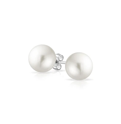 Bling Jewelry Fashion Simple Classic Black Grey White Pink Imitation Pearl Stud Ball Earrings .925 Sterling Silver