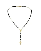 Bling Jewelry Religious Black Bead Rosary Necklace with Virgin Mary and Crucifix Cross Gold Plated