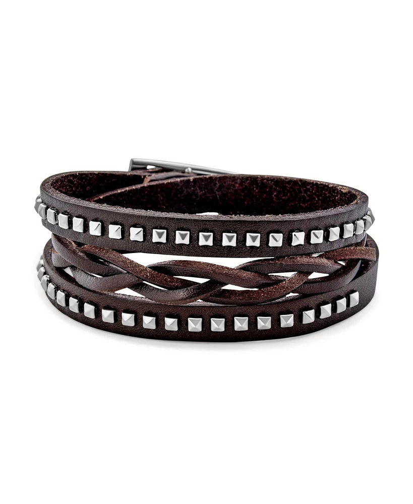 Bling Jewelry Hip Hop Punk Rocker Cuff Bracelet Metal Studded Rivets Wide Woven Leather