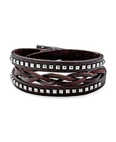 Bling Jewelry Hip Hop Punk Rocker Cuff Bracelet Metal Studded Rivets Wide Woven Leather