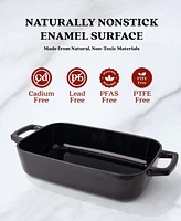 Alva Nori 12"x8" Enameled Cast Iron Rectangular Roasting Pan, Non-Toxic Pfas-Free Casserole Dish, Naturally Nonstick Baking & Braising Pot, Oven Safe