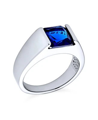 Bling Jewelry Traditional 3CT Blue Clear Cubic Zirconia Cz Square Solitaire Ring Pinky Ring Silver Plated